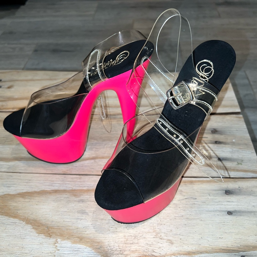 pleaser pink stripper heels size 6